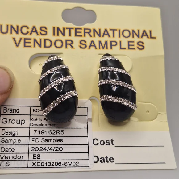 Black & Silver Statement Earrings | Rhinestone Enamel Stud Earrings | Bold - Picture 2 of 6